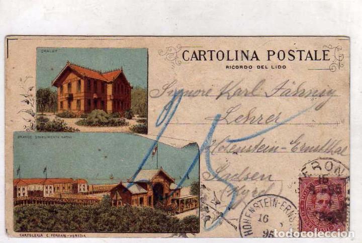Postales: Curiosa postal de Italia circulada en 1895. Ricordo del Lido. Cartoleria Ferrari Venezia.