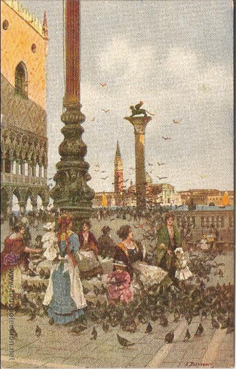Postales: VENEZIA, ANTIGUA POSTAL ART&Iacute;STICA, PIAZZETTA E PICCIONI - ATTILIO SCROCCHI 4326-8 &ndash; S/C
