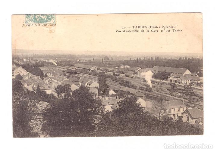 Postais: Tarbes.- La Gare. Franqueado y fechado en Salies de Bearn en 1906.