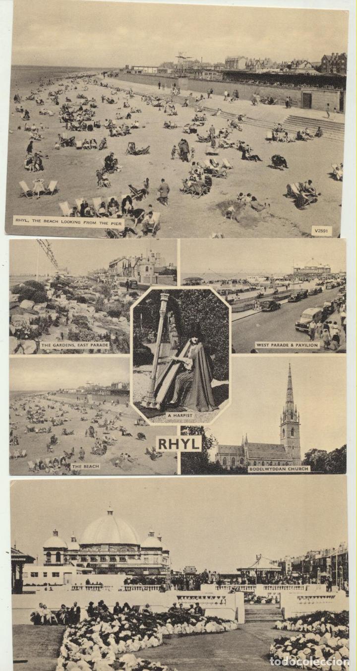 Postais: Rhyl.- Rhyl, The Rock Gardens and The Beach from The Pier.
