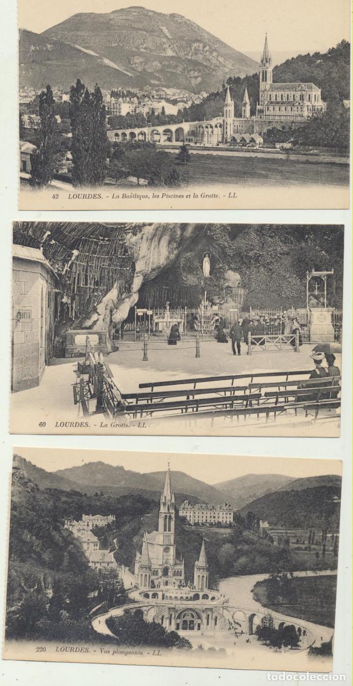 Postais: Lourdes.- Lote de 3 postales.