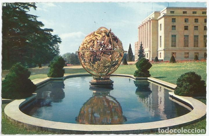 Postcards: GINEBRA (SUIZA), PALACIO NACIONES UNIDAS Y ESFERA MANSHIP - ED. JAEGER N&ordm; 517 - ESCRITA 1966