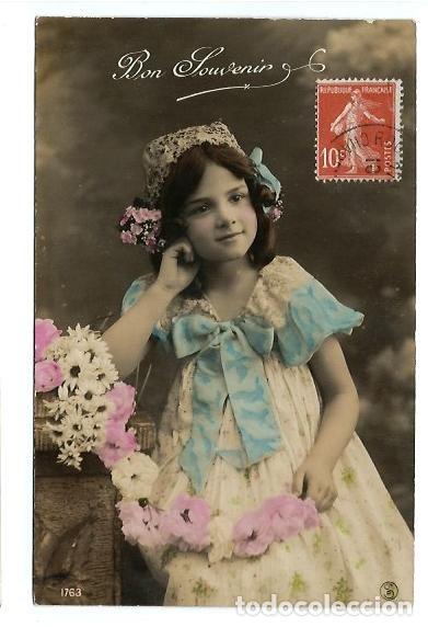 Cartes Postales: J180 -ANTIGUA FOTO-POSTAL FRANCESA - UNA NI&Ntilde;A CON FLORES - CIRCULADA -