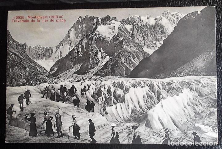 Postkarten: Montanvert (Francia). 2529 Traves&iacute;a del Mar de hielo (Glaciar). Animada. Nueva.