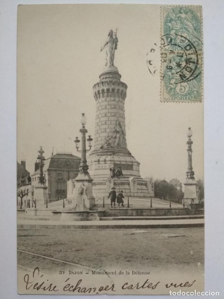 Postales: POSTAL DIJON - MONUMENT DE LA DEFENSE, CIRCULADA A&Ntilde;O 1903 - Foto 1