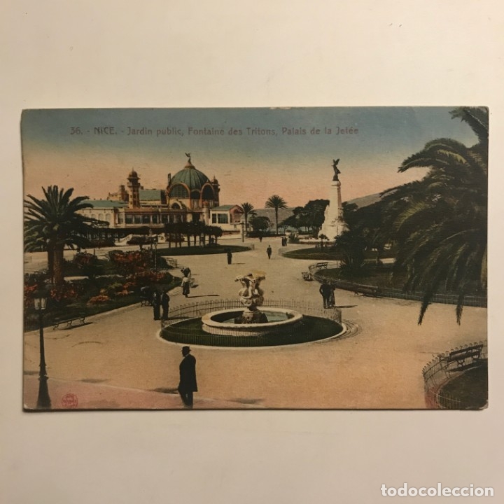 1921 Nice. jardin public, Fontaine des tritons, Palais de la Jelée. Francia