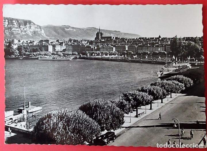 Postkarten: Ginebra (Suiza). 145 Muelle del Mont-Blanc. Usada con sello. Blanco/Negro