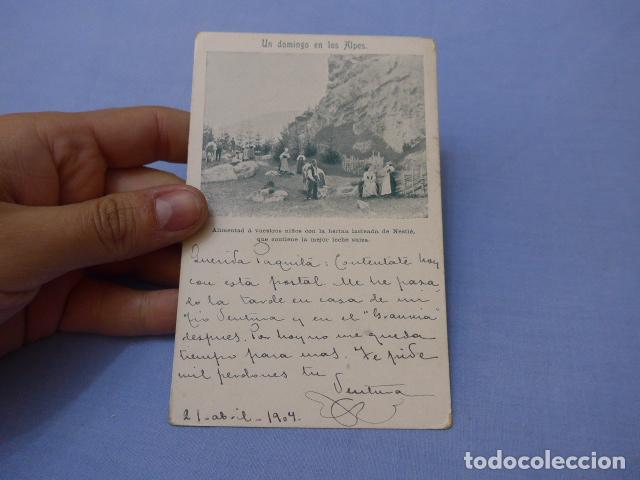 Postales: ANTIGUA POSTAL PUBLICIDAD DE NESTLE - UN DOMINGO EN LOS ALPES 1904 ORIGINAL