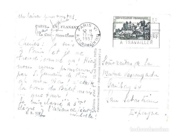 Postales: Paris en flanant. Circulada en 1957 - Foto 2