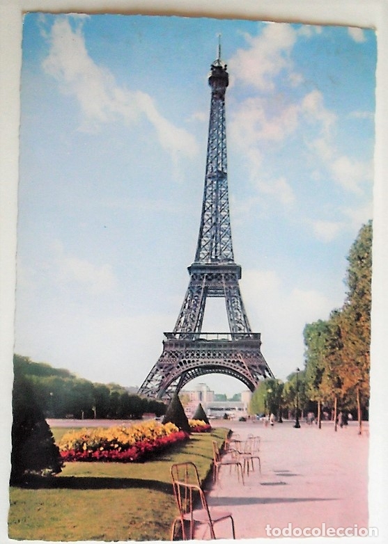 Postkarten: Par&iacute;s. 724 La Torre Eiffelvista desde los Jardines del Campo de Marte. Detr&aacute;s el Palacio de Chaillot