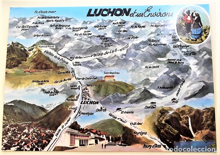 luchon francia mapa francia. 1653 luchon y sus alrededores. mapa. n   Comprar Postales 