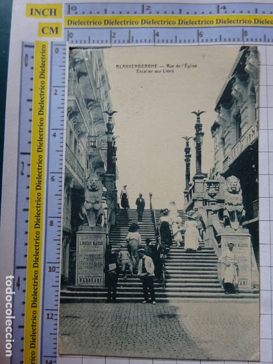 Postkarten: POSTAL DE B&Eacute;LGICA. A&Ntilde;O 1924 BLANKENBERGHE RUE DE L'EGLISE ESCALIER AUX LIONS. 1047