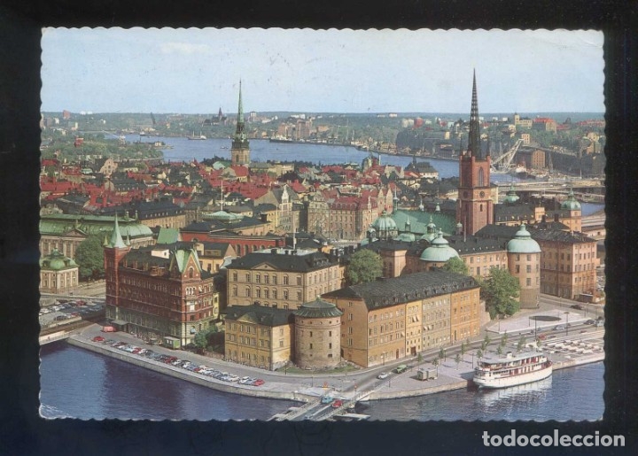 Postkarten: Suecia. Stockholm. *View of Riddarholmen...* Circulada 1965.