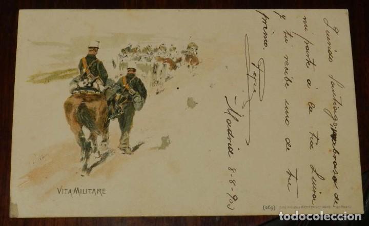 Postales: POSTAL DE ITALIA, VITA MILITARE, ESCRITA EN 1903 SIN DIVIDIR