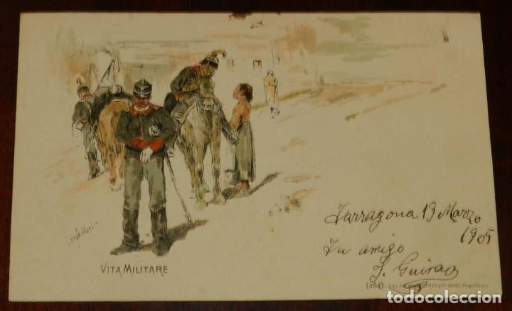 Cartoline: POSTAL DE ITALIA, VITA MILITARE, CIRCULADA EN 1905 SIN DIVIDIR