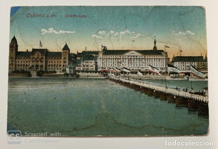 Cartoline: TARJETA POSTAL. ALEMANIA. COBLENZ AM RHEIN. SCHIFFBR&Uuml;CKE. MEDIDAS APROX.: 13.5 X 9 CM