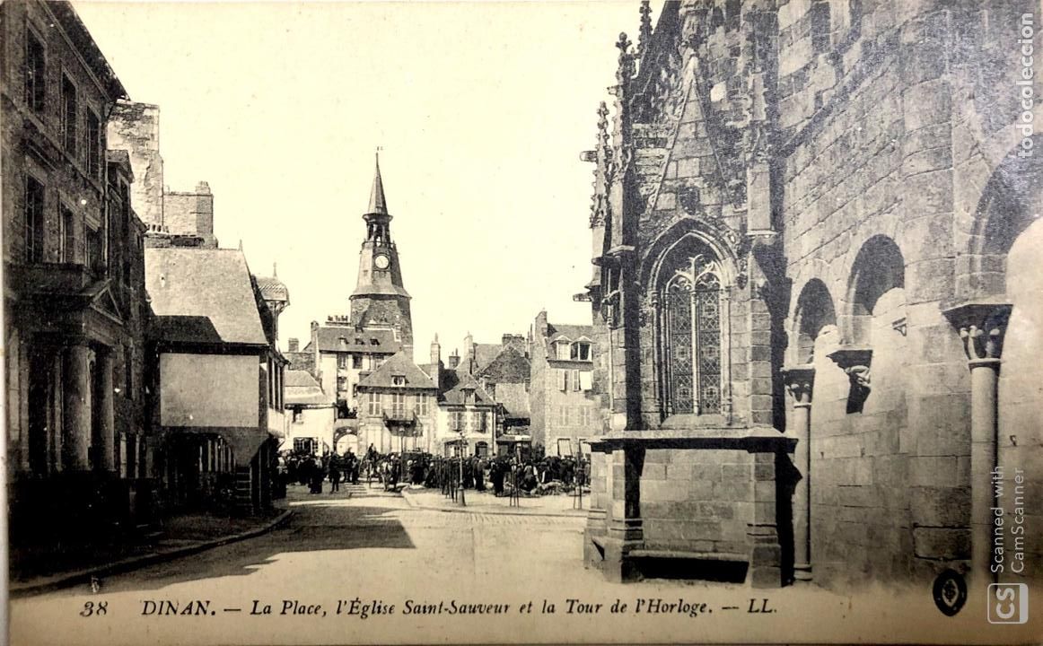 Postcards: TARJETA POSTAL DE DINAN-LA PLACE, L'EGLISE SAINT-SAUVEUR ET LA TOUR DE L'HORLOGE.