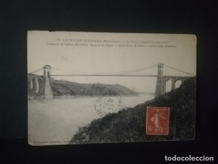Cartoline: TARJETA POSTAL DE LA ROCHE-BERNARD. MORBIHAN. LE PONT SUSPENDU EN AVAL.
