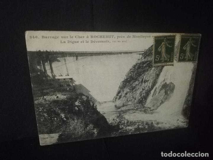 Postais: TARJETA POSTAL DE BARRAGE SUR LE CHER A ROCHEBUT, PRES DE MONTLUCON. LA DIGUE ET LE DEVERSOIR.