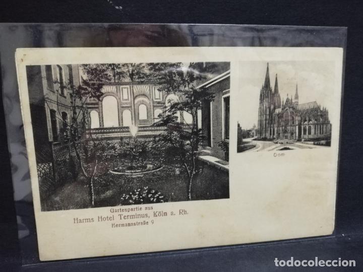 Postales: TARJETA POSTAL DE HARMS HOTEL TERMINUS, K&Ouml;IN A. RH. GARTENPARTIE.