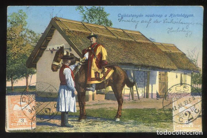 Postkarten: Hungria. Hortob&aacute;gy. *Csik&oacute;stany&aacute;n vas&aacute;rnap a  Hortob&aacute;gyon* Circulada 1912.