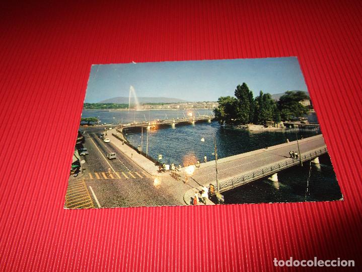 Postales: GENEVE - L'ILE JEAN-JACQUES ROUSSEAU LA RADE EL LE JET D'EAU - ESCRITA