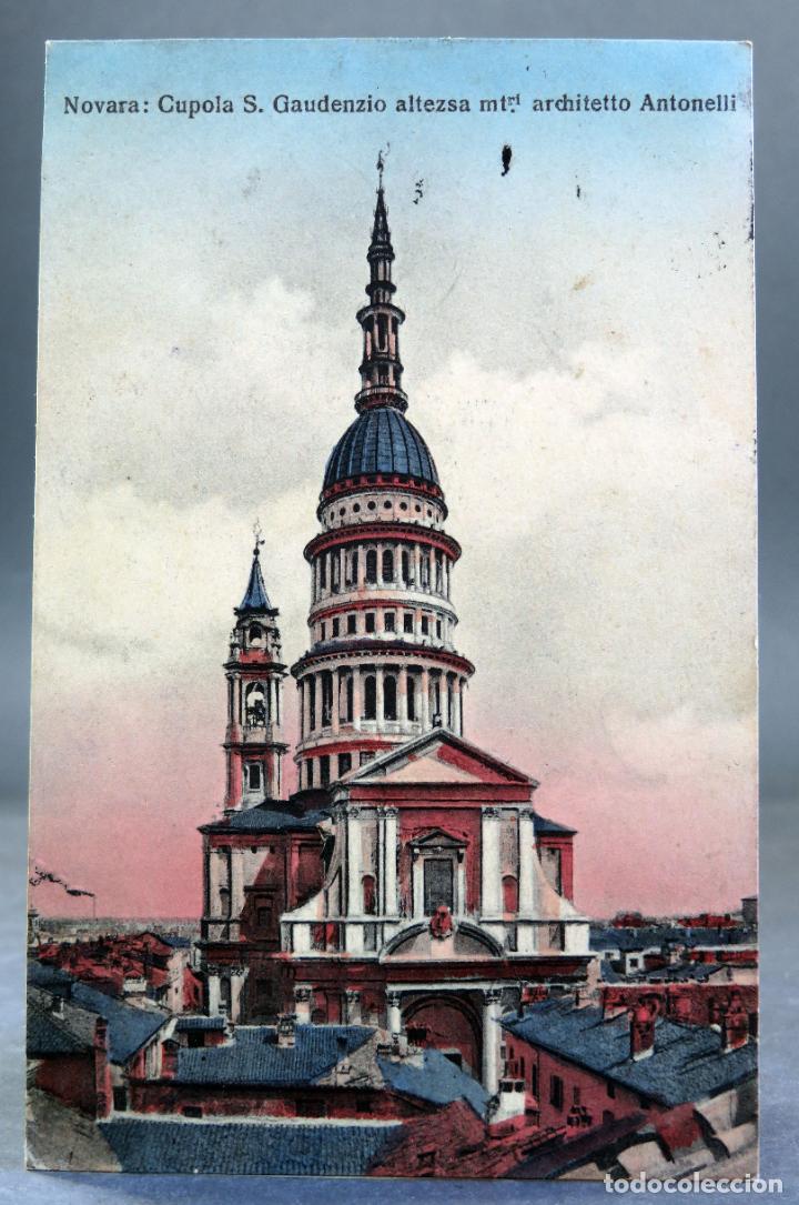 Postales: Postal Novara Italia Cupola S Gaudenzio architetto Antonelli Ambrosoli circulada sello 1911