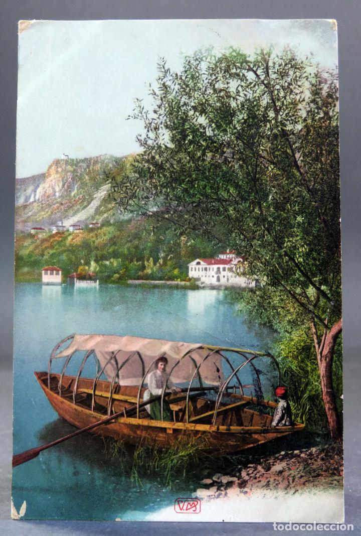 Postcards: Postal Roccapietra Valsesia Italia lago barca t&iacute;pica Ed Vitt de Marchi circulada sello 1912
