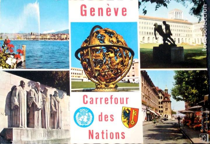 Postales: Ginebra. Carrefour des Nations. Vistas varias. Nueva. Color