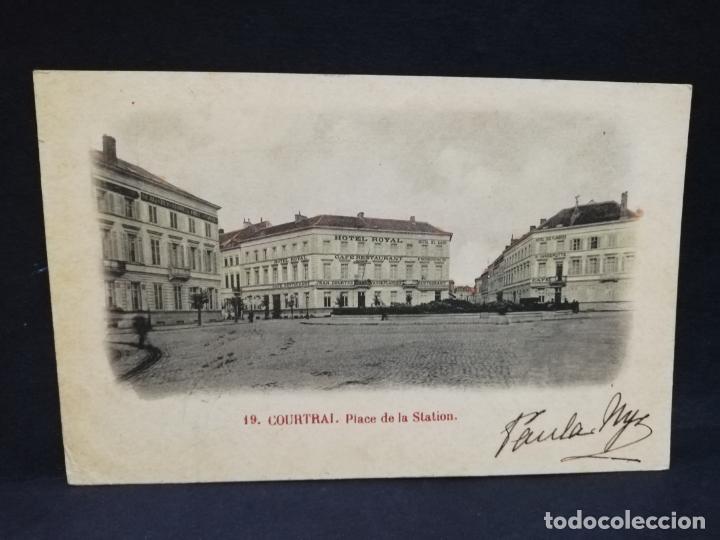 Postkarten: TARJETA POSTAL. BELGICA. COURTRAI. PLACE DE LA STATION.