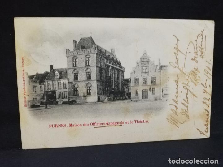 Postkarten: TARJETA POSTAL. BELGICA. FURNES. MAISON DES OFFICIERS ESPAGNOLS ET LE THEATRE.