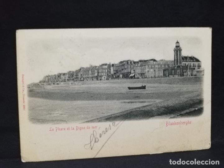 Postkarten: TARJETA POSTAL. BELGICA. BLANKENBERGHE. LE PHARE ET LA DIQUE DE MER.