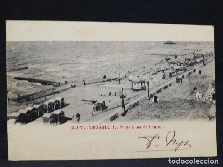 Postkarten: TARJETA POSTAL. BELGICA. BLANKENBERGHE. LA PLAGE A MAREE HAUTE.