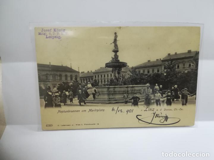 Postkarten: TARJETA POSTAL. AUSTRIA. LINZ. NEPTUNBRUNNEN AM MARKTPLATZ. 4589. C.LEDERMANN JR