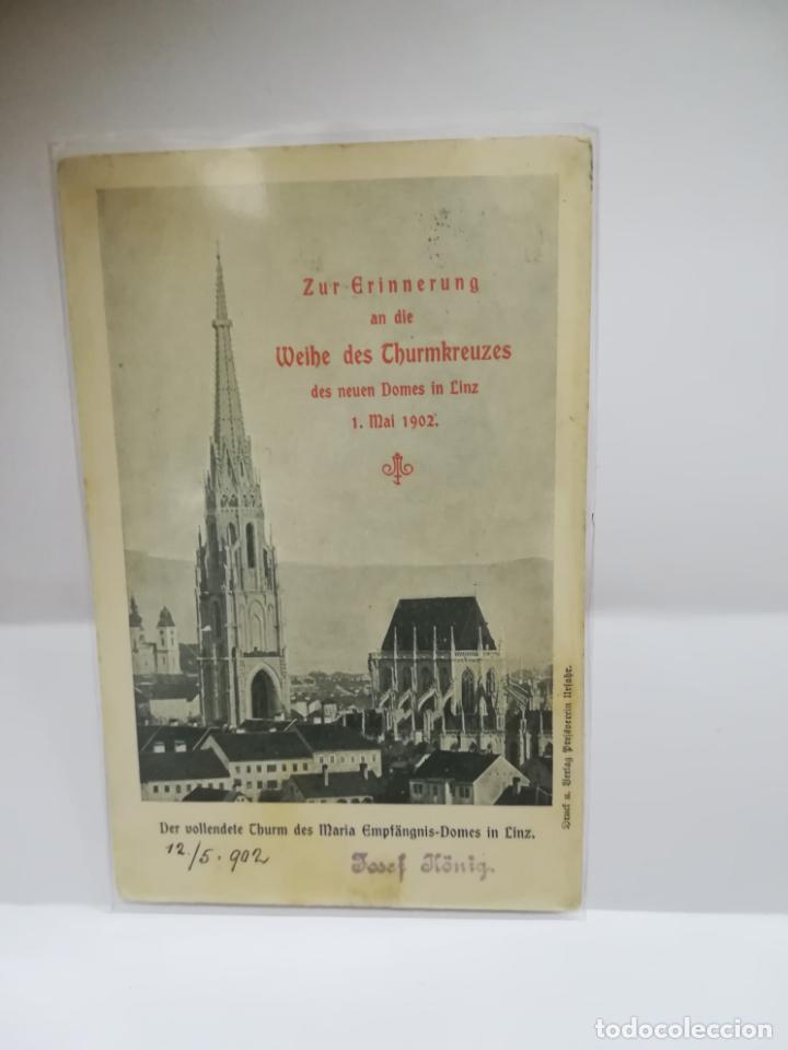 Postkarten: TARJETA POSTAL. LINZ. AUSTRIA. DER VOLLENDETE THURM DES MARIA EMPF&Auml;NGNIS-DOMES. 1902