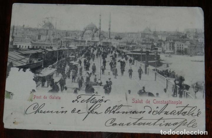 Postales: POSTAL DE PONT DE GALATA, TURQUIA, TURKEY, SALUT DE CONSTANTINOPLE, CIRCULADA, SIN DIVIDIR.