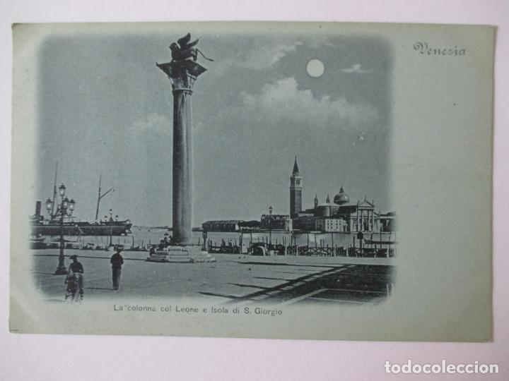 Postais: TARJETA POSTAL DE ITALIA. VENEZIA. LA COLONNA COL LEONE E ISOLA DI S. GIORGIO