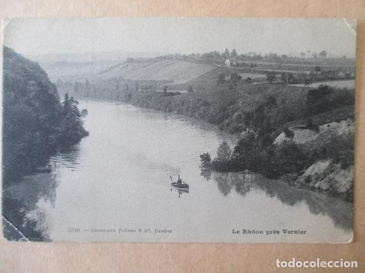 Postales: TARJETA POSTAL DE SUIZA. LE RHONE PRES VERNIER. CHARNAUX FRERES GENEVES