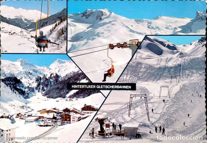 Postales: Hintertuxer Gletscherbahnen. Estaci&oacute;n de esqu&iacute; con vistas varias. Usada con sello. Color