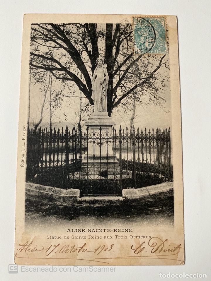 Postales: TARJETA POSTAL. FRANCIA. C&Ocirc;TE D'OR. ALISE-SAINTE-REINE. STATUE DE SAINTE REINE AUX TROIS ORMEAUX