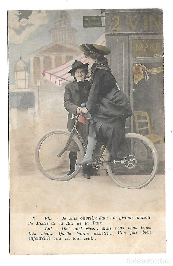 Postales: AB- POSTAL ANTIGUA DE - DOS DAMAS UNA EN BICICLETA - CIRCULADA - EL 5 - 3 - 1.904