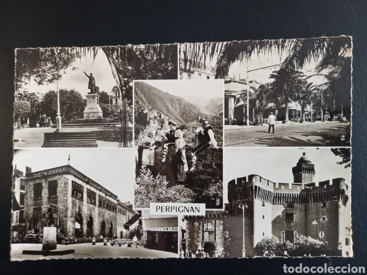 Postkarten: Postal de. Perpi&ntilde;an. Francia. Estatua y Plaza aragon&eacute;s.