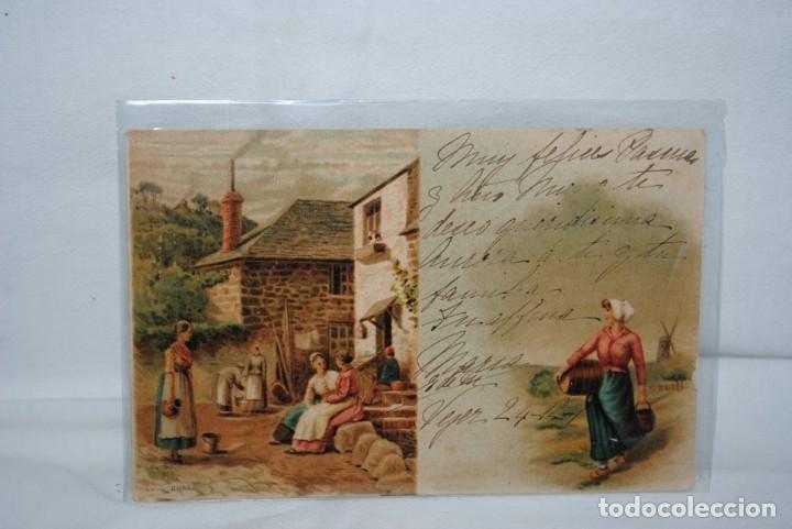 Postcards: POSTAL HOLANDESA , SE&Ntilde;ORA CON LECHERAS .