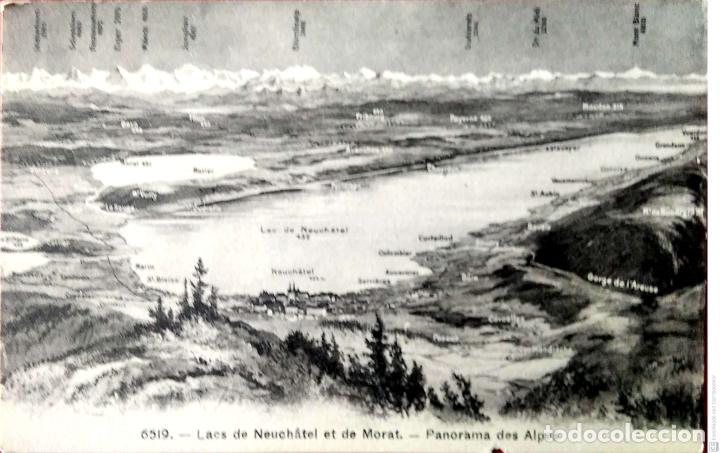 Postales: Lagos de Neuch&acirc;tel y Morat. 6519 Panorama de los Alpes. Nueva. Blanco/Negro. Ver foto pot peque&ntilde;a mu