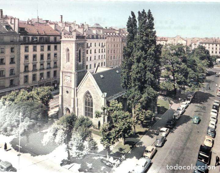 Postales: SUIZA. POSTAL. GINEBRA, IGLESIA INGLESA Y PLAZA DORCI&Egrave;RE. COLOR.