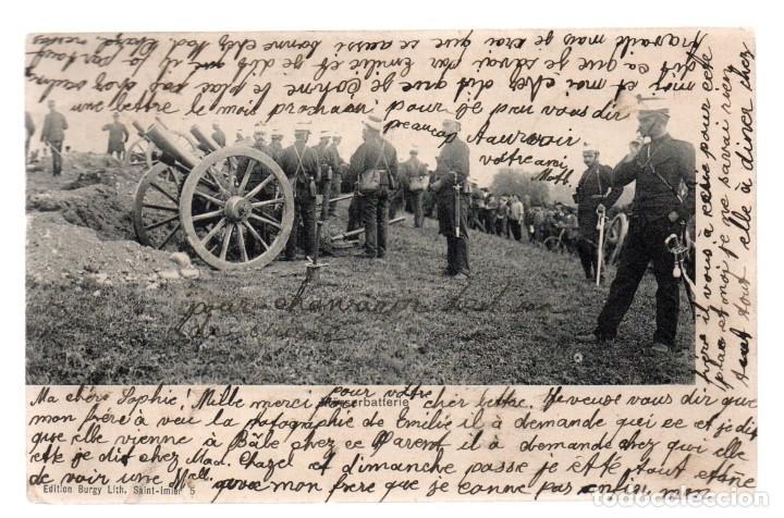 Postales: POSTAL M&Ouml;RSERBATTERIE, EDITION BURGY LITH. SAINT-IMER. BATERIA DE MORTERO, SOLDADOS, MILITARES. 1904