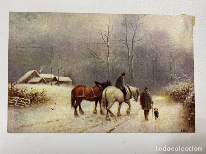 Postcards: TARJETA POSTAL. HOMBRE A CABALLO. PAISAJE NEVADO. C.W. FAULKNER & CO. LONDON. VER