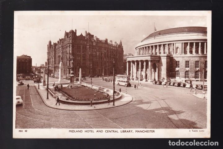 Postais: Reino Unido. Lancashire. Manchester. *Midland Hotel and Central Library* Circulada 1955.