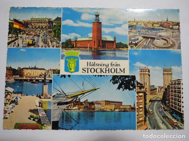 Postales: Halsning fran. Stockholm. Circulada 1966 sin sello