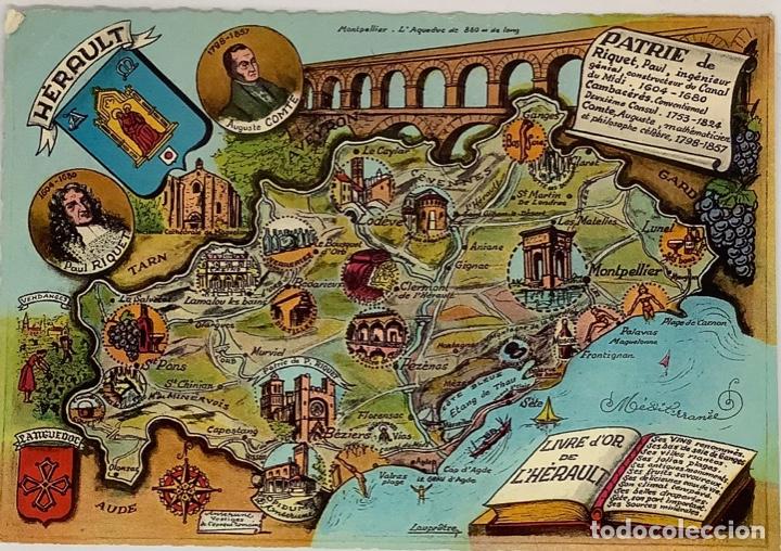 Postales: POSTAL MAPA, PLAN, MAP, HERAULT, Perpignan, Sello y Matasello SETE 1963 - Foto 1